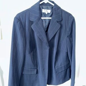 Navy Blue Pinstripe Suit Jacket with Notched Lapels and Tailored Fit